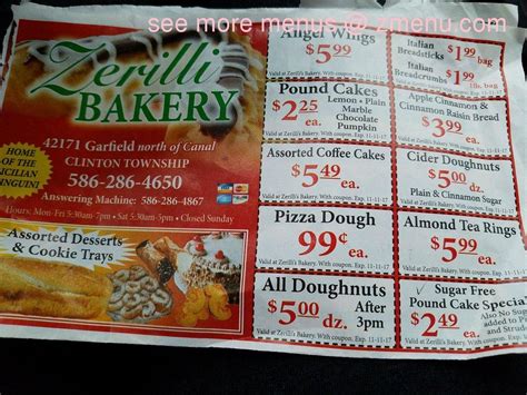 zerilli bakery menu|Online Menu of Zerillis Bakery, Clinton Township, MI